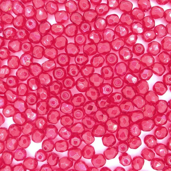 50 x 4mm faceted beads in Red/Metallic Red