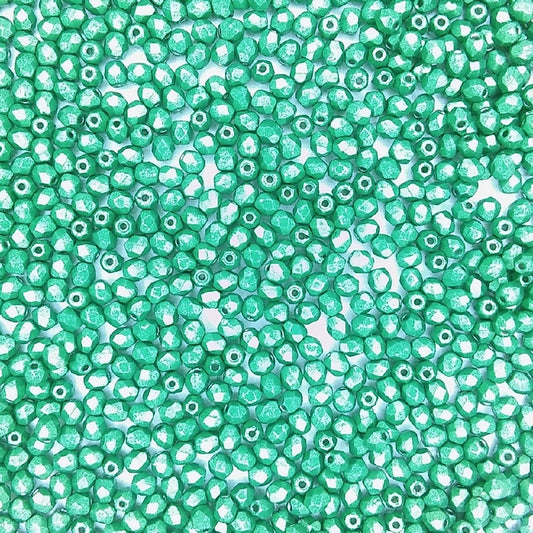 50 x 3mm faceted beads in Saturated Metallic Kale