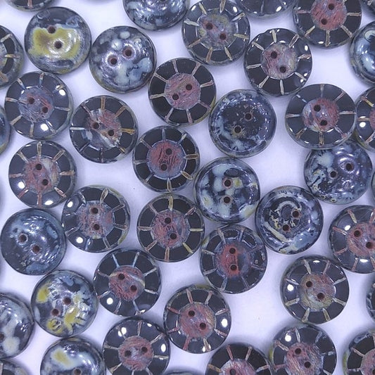 B38 - 2 x 14mm table cut buttons in Black Picasso