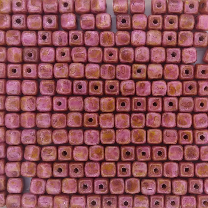 50 x 4mm cubes in Opaque Rose Picasso