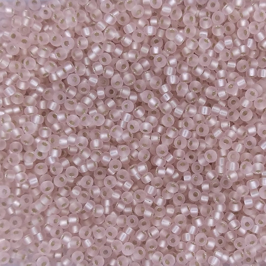 0023F - 10g Size 11/0 Miyuki seed beads in Matt Silver lined Light Blush