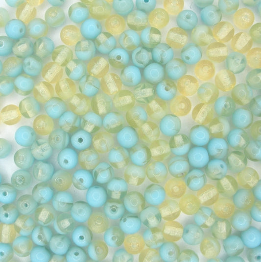 50 x 4mm round beads in Light Blue/Crystal