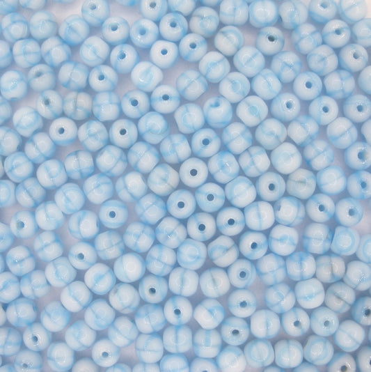 50 x 4mm round beads in Blue/White