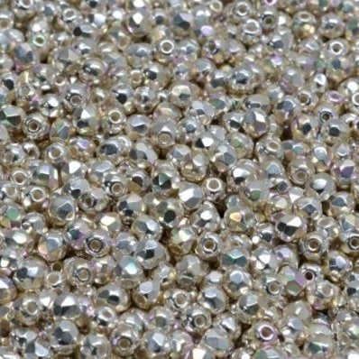50 x True 2mm faceted beads in Sterling Silver plated AB