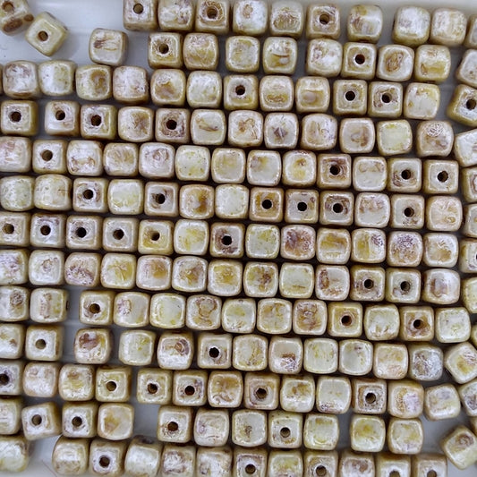 50 x 4mm cubes in Opaque Ivory Picasso