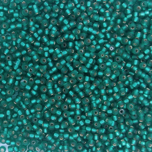 0017F - 10g Size 11/0 Miyuki seed beads in Matt Silver lined Emerald