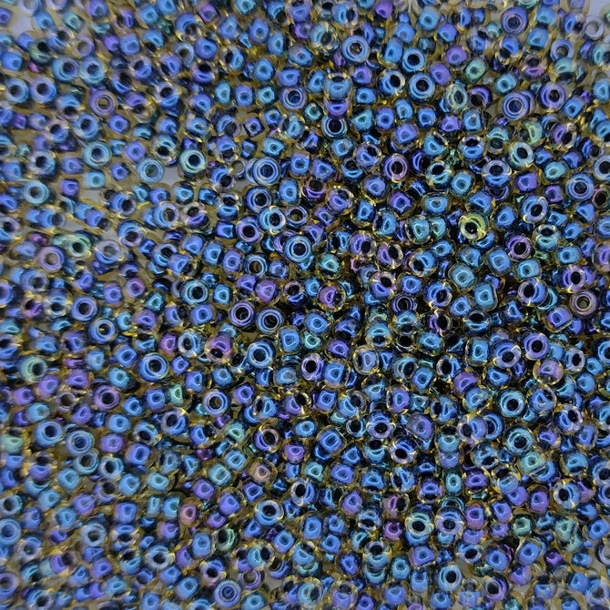 0349 - 50g Size 11/0 Miyuki seed beads in Dark Blue lined Topaz Lustre