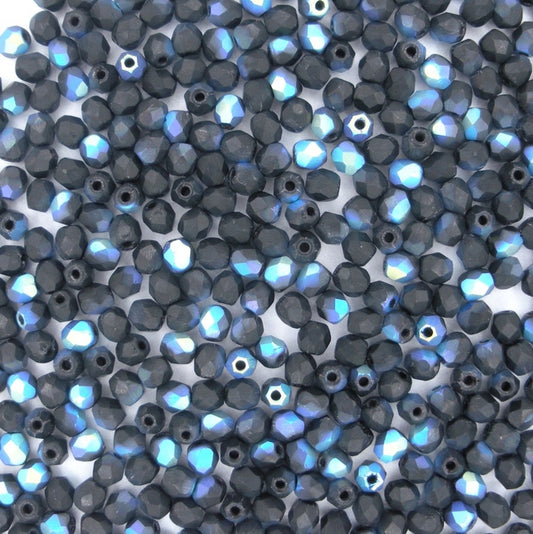 50 x 3mm faceted beads in Matt Black AB