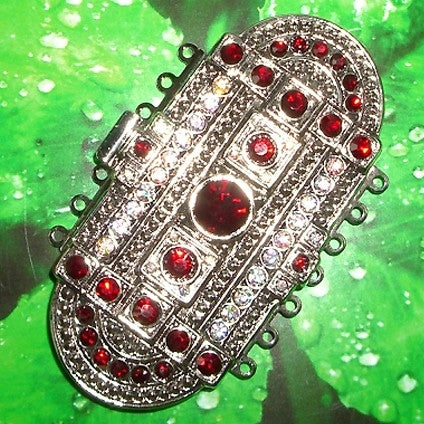 Claspgarten very large Old Palladium clasp with 7 rows 14703 Siam Red - 61x31mm