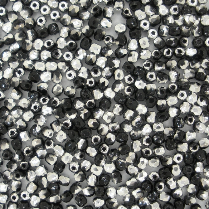 50 x 2.5mm faceted beads in Black/Silver