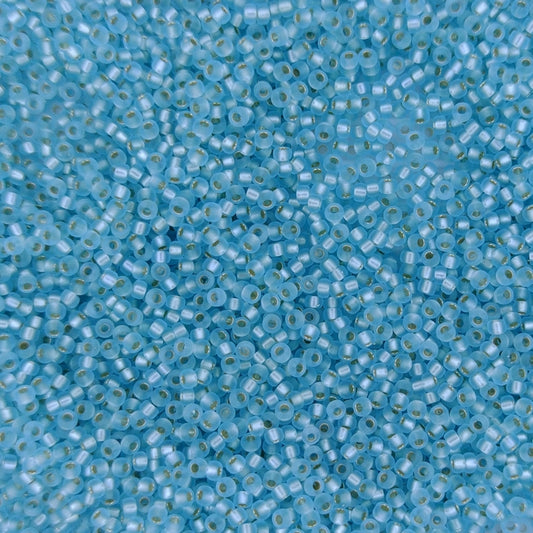 0018F - 5g Size 15/0 Miyuki seed beads in Matt Silver lined Aqua