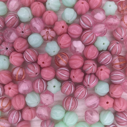 10 x 9mm melon beads in Pink Mix