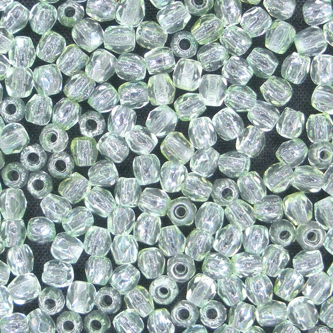 50 x 3mm faceted beads in Green/Crystal Lustre