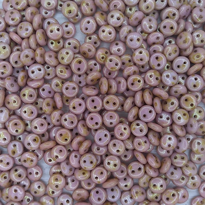 50 x two hole lentils in Alabaster/Roman Rose