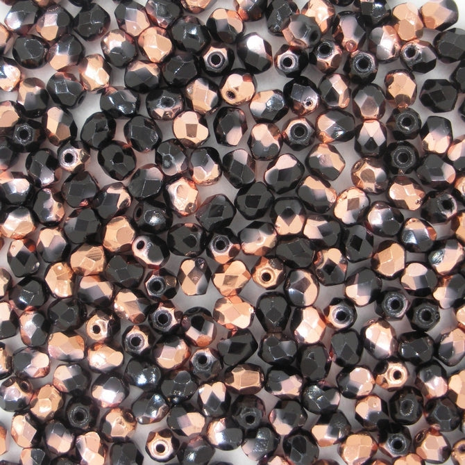 50 x 4mm faceted beads in Black/Capri Gold