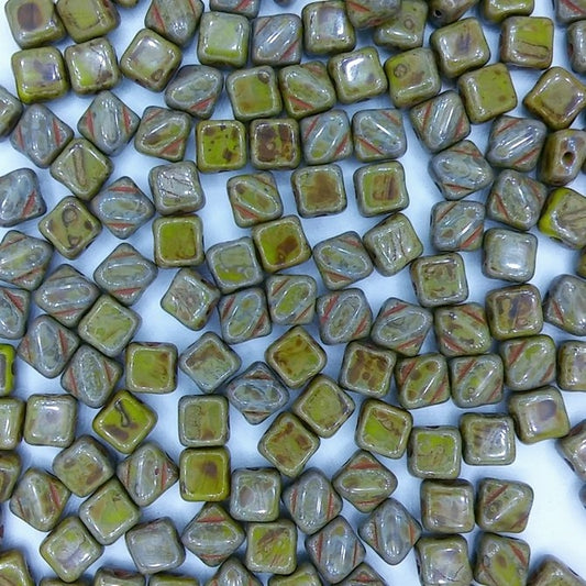 25 x 6mm Silky beads in Light Olive Picasso