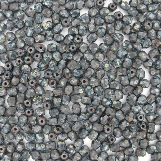 50 x 3mm faceted beads in Matt Black Picasso