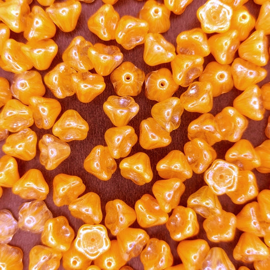 15 x Bell Flower in Orange Lustre (8x6mm)
