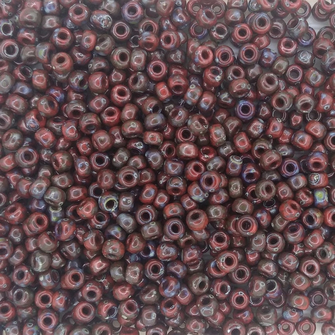 4513 - 50g Size 8/0 Miyuki seed beads in Opaque Red Garnet Picasso