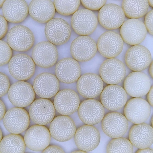 6 x 12mm candy beads in Pastel Cream with Laser etched Circles