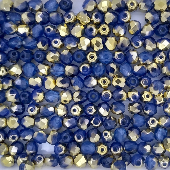 50 x 4mm faceted beads in Opaline Sapphire/Amber