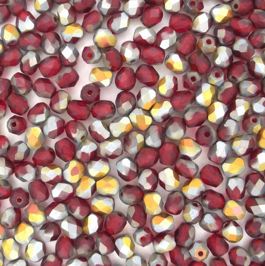 50 x 4mm faceted beads in Matt Ruby Red Marea