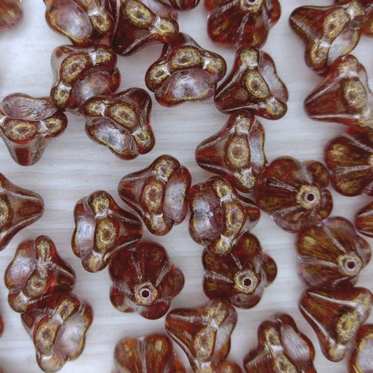 5 x Bell Flowers in Cranberry with Terracotta Bronze (11x13mm)