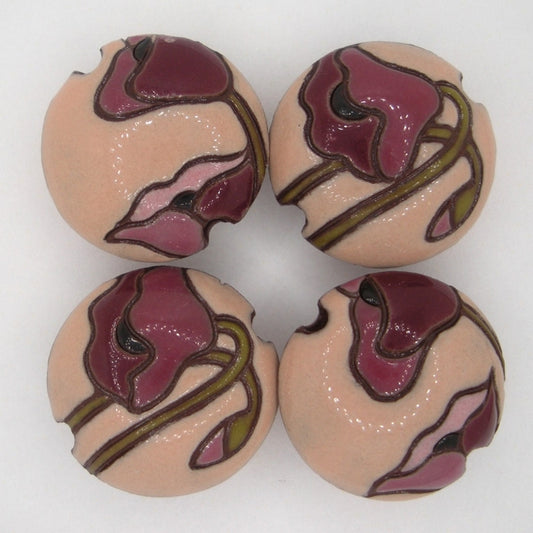 CLB-094-A-M lentil bead in Wine Poppies on Pink from Golem Studio