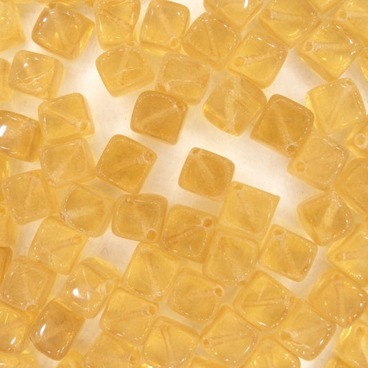 10 x 6mm cubes with diagonal hole in Yellow (vintage)