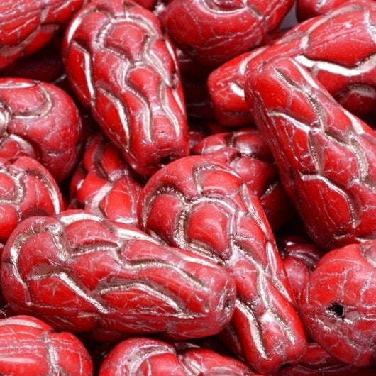 25x12mm Pine Cone drop in Coral Red with Bronze