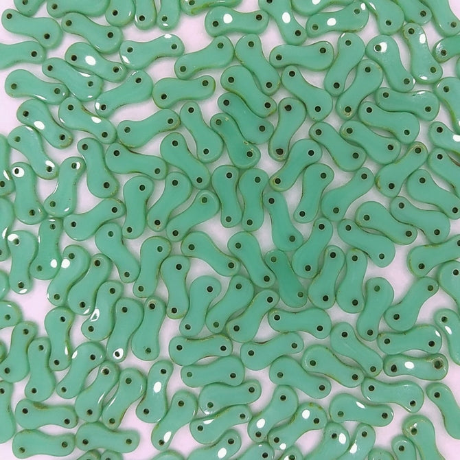 10 x table cut Link beads in Green Turquoise Picasso (3x10mm)