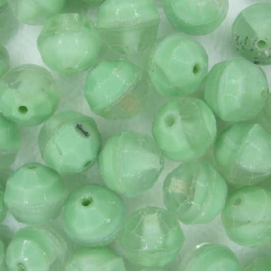 4 x 12mm faceted beads in Green/Crystal (1960-70s)