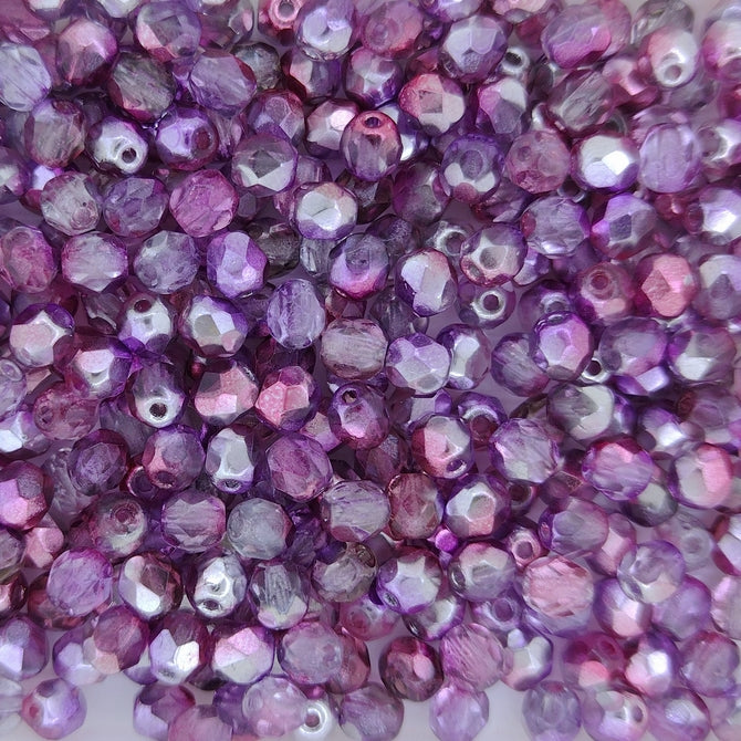 50 x 4mm faceted beads in Metallic Pink/Red