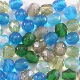 50 x 4mm faceted beads in Blue and Green mix