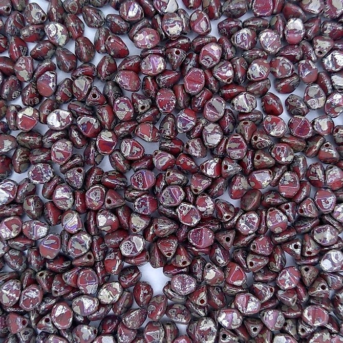 50 x pinch beads in Opaque Red Picasso (3x5mm)