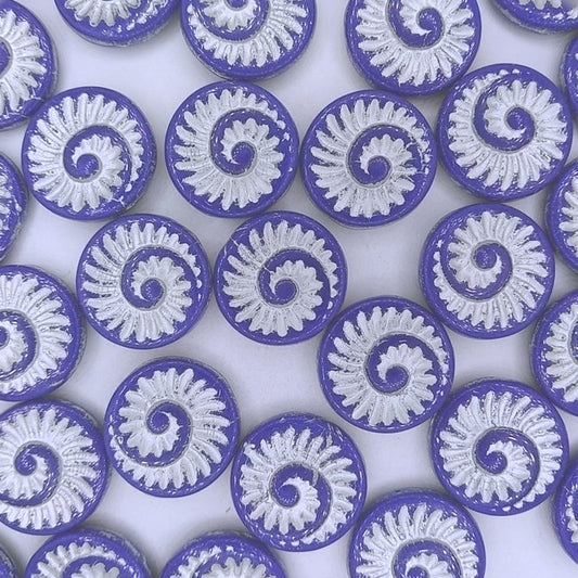 4 x 18mm fossils in Opaque Blue/Silver