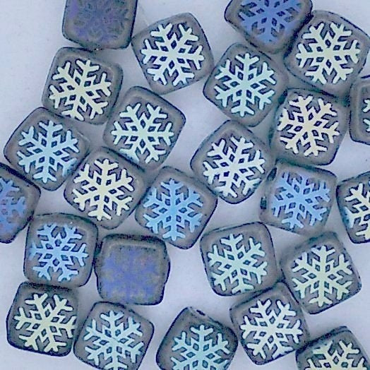 25 x 6mm Czech tiles in Matt Black with Laser etched Snowflakes