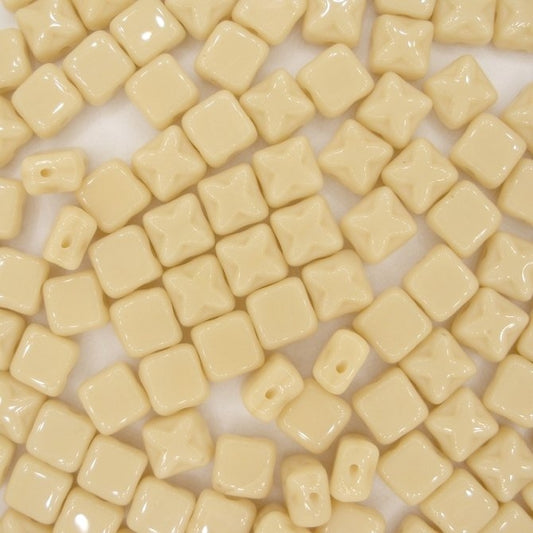 25 x 6mm Silky beads in Opaque Beige