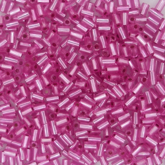 10g x 3mm Matsuno Bugles in Silver Lined Dyed Pink