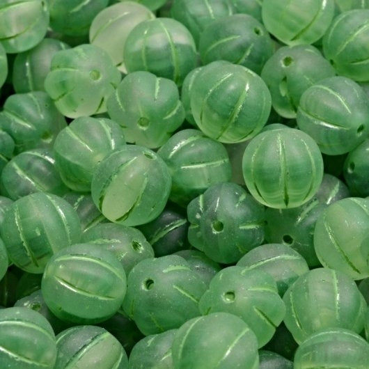10 x 8mm melon beads in Matt Green with Light Green