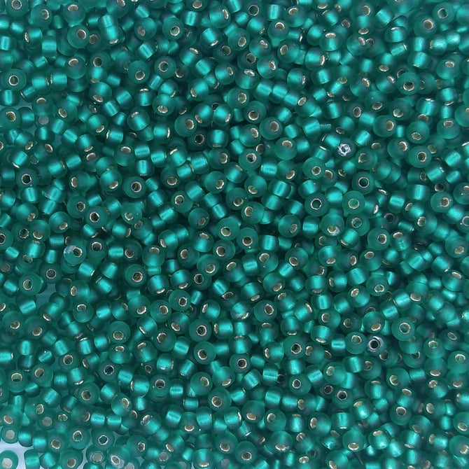 0017F - 50g Size 11/0 Miyuki seed beads in Matt Silver lined Emerald