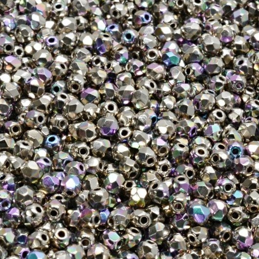 50 x 3mm faceted beads in Nickel Plated AB