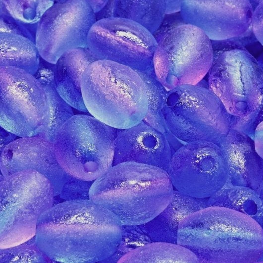 5 x Olive beads in etched Blue and Purple (13x10mm)