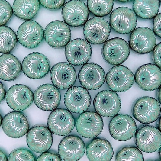 6 x 12mm candy beads in Turquoise with Laser etched Contours