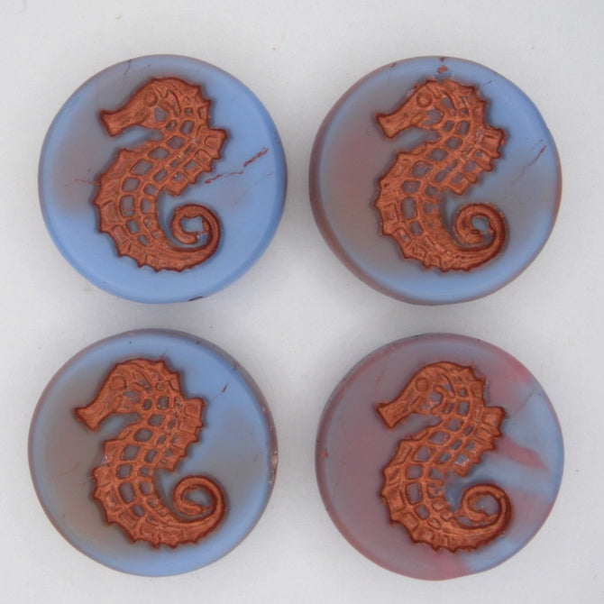 23mm seahorse bead in Matt Blue and Purple