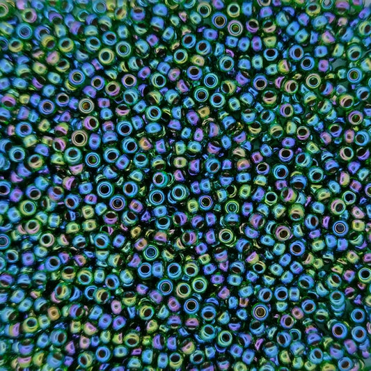 0344 - 10g Size 11/0 Miyuki seed beads in Lined Green AB