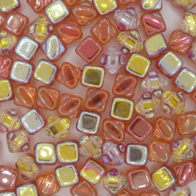 25 x 6mm Silky beads in Orange Rainbow