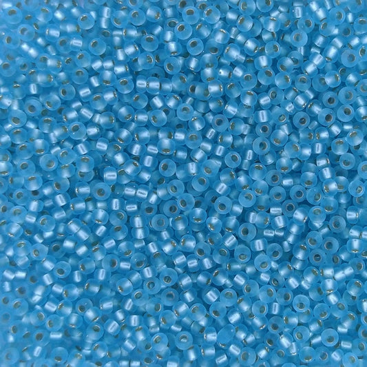 0018F - 10g Size 11/0 Miyuki seed beads in Matt Silver lined Aqua