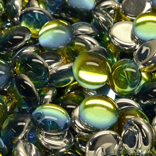 5 x 10mm round cabochons in Backlit Uranium