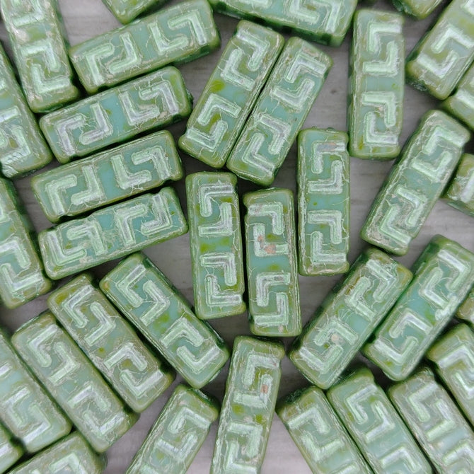 6 x Celtic Blocks in Jade Picasso with Green (15x5mm)